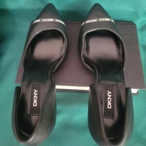 BUNDLE SALE!  Brand New! DKNY Black Leather Logo Heels- UK 38.5/ US 8.5